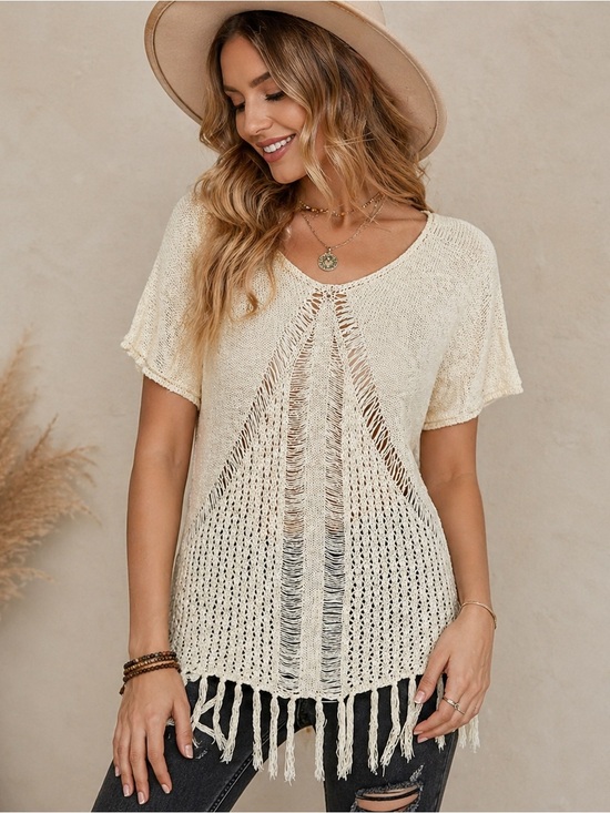 Sloane Rouge anthropologie Tops - ✨ Sloane Rouge for Anthropologie Boho Fringe Top – Effortless Festival Vibes 🤍🌿✨
